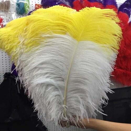 Wholesale 50 pcs White and Yellow "Thick Stem" Male Ostrich Feathers 24-26inch/60-65cm DIY Jewelry Craft Making Decoration
