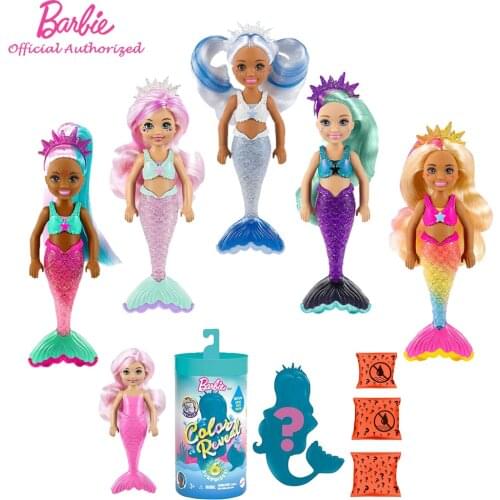 Original Barbie Brand Color Water Reveal Chelsea Dolls Funny Kid Toys Mini Mermaid Pocket Doll 6 Surprise Accessories Blind Box