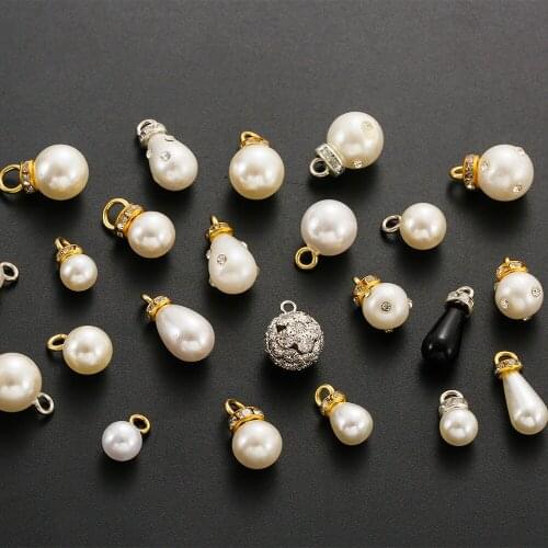 20pcs White Imitation Pearl Pendant Mixed Style Geometric Pearl Charm W/rhinestone DIY Handmade Jewelry Dress Accessories