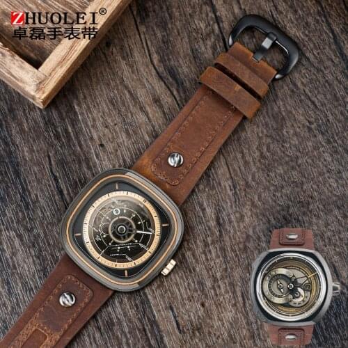 For Seven on Friday Q2/03/M2/M021 T2 Genuine Leather Watchband Vintage style Diesel Large size metal riveted watch Men strap 28m