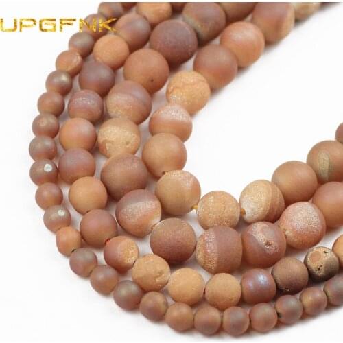Champagne Natural Drusy Clusters Crude Metallic Coated Agates Round Loose Stone Beads For Jewelry Making Diy Bracelet 6/8/10MM
