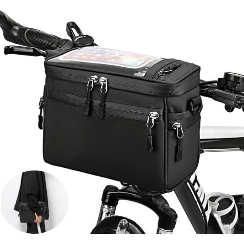 Bicycle Handlebar Bag 5L Touchscreen MTB Road Bike Basket Pannier Pouch Cycling Front Frame Storage Bag As Shoulder Backpack