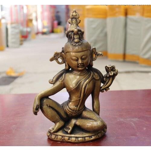 Tibet Pure Copper Bronze Comfortable Kwan-Yin GuanYin Bodhisattva Buddha Statue