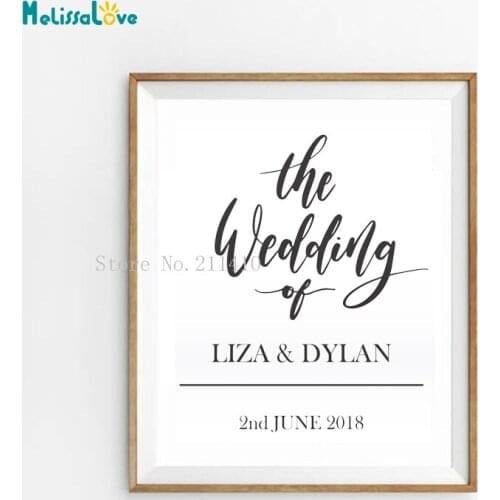 Custom Name and Date Vinyl Wall Sticker the Wedding of Newlyweds Welcome Board Decoration Poster Art Murals No Frame YT739