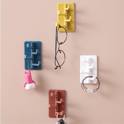 Rotating Hanging Hooks Self-adhesive Seamless Bathroom Home Wall Hooks Key Bags Clothes Storage Holder Free Punching Hooks
