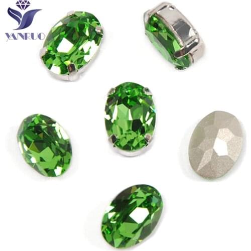 YANRUO 4120 Oval Peridot K9 Sparkly Crystal Pointback Stones Sew On Rhinestones DIY Craft Stones For Jewelry