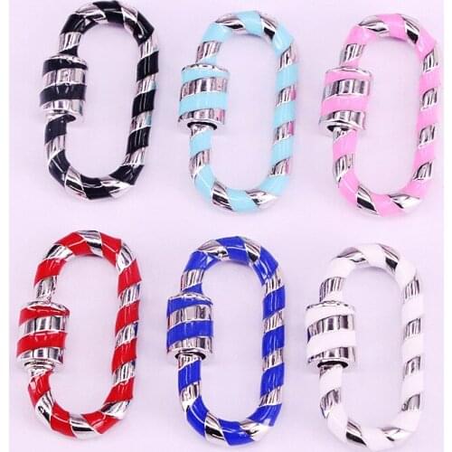 5Pcs,New Fashion Silver Color Enamel Lock Carabiner Connector Oval Shaped Clasp Jewelry Accessories