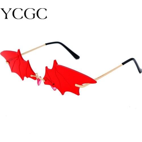 Women Rimless Sunglasses Fashion UV400 Retro Streetwear New Bat Shape Cat Eye Sun Glasses Colorful Trend Summer Sun Protection