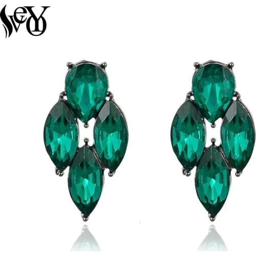 VEYO Leaf Shape Crystal Stud Earrings For Women Vintage Statement Earrings Wholesale Brincos