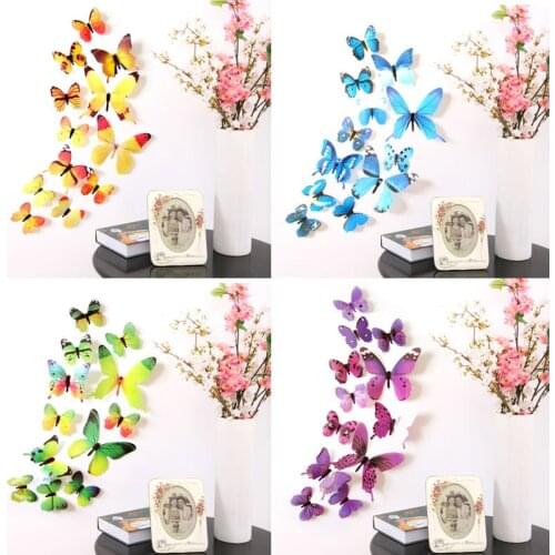 12Pcs Butterflies Wall Sticker Home Decorations 3D Decals Stickers Wall New Year PVC Wallpaper Living Room Party Festival Deco