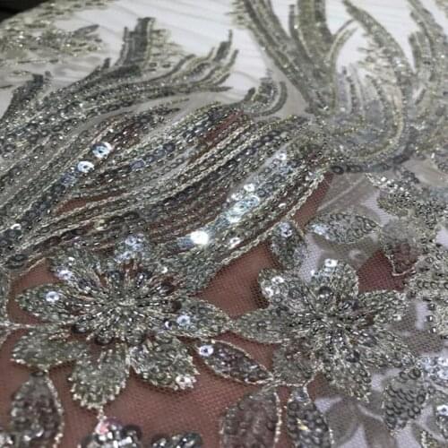 2021 Gorgeous Guipure African Beaded Lace Fabric French Nigeria Laces Embroidered Tulle with Sequins Party Dresses DIY Material