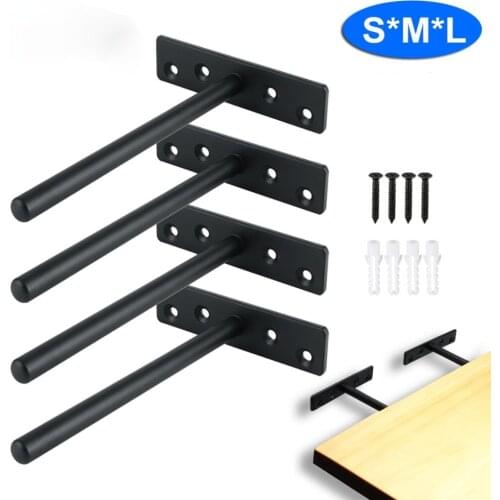 4 Pcs Stainless Steel Floating Shelf Bracket Heavy Duty Hidden Brackets Supports Blind Shelf Wall Mount 6-Inch,Matte Black