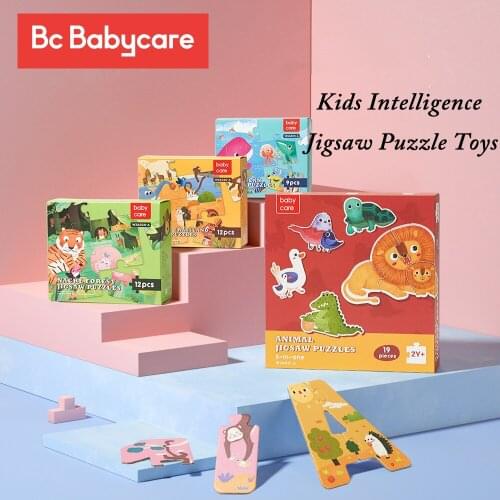 BC Babycare 42pcs Kids Intelligence Jigsaw Puzzle Toys Cartoon Animal/Traffic/Number/Letter Baby Puzzle Educational Learning Toy