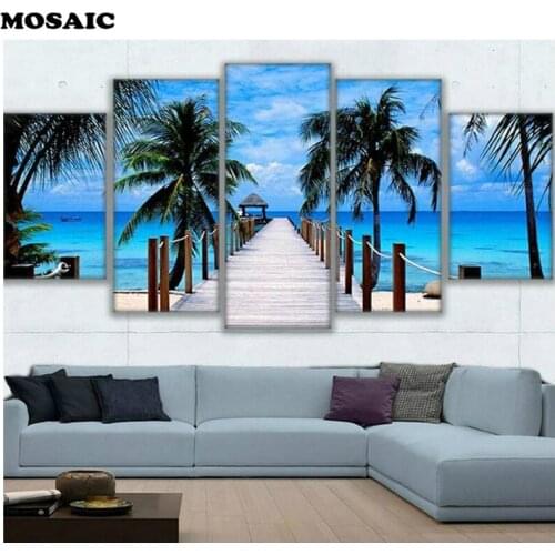 5PCS,Seascape diamond embroidery sale,beach 5d diamond painting full square diy diamond mosaic cross stitch sticker pattern art