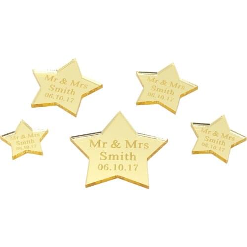 50 * Personalized Wedding Star Table Decoration Gold / Silver Mirror / Clear / Wood Star Anniversary Table Centerpieces Decor