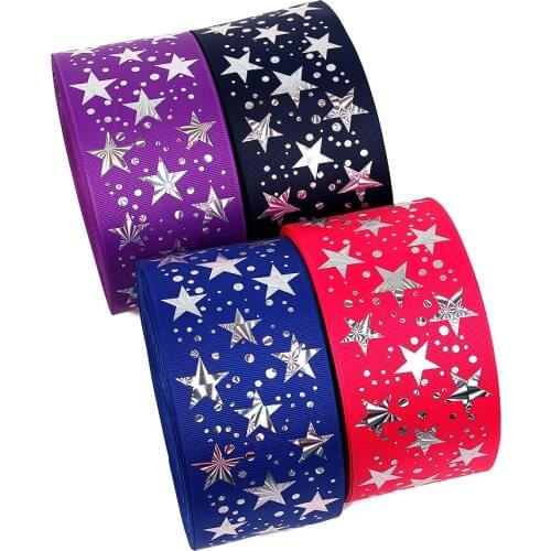 50Y Star Gold Foil grosgrain printed ribbon diy Garment Accessories ribbon tape Wedding Decoration,50Yc3407