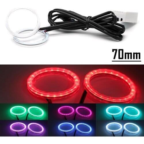 70MM RGB Colorful COB Car Headlight Angel Eyes Light LED Halo Rings Lamp Kit 2Pcs
