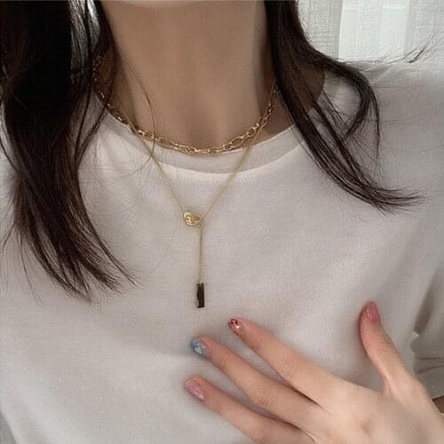 925 Sterling Silver French Retro Double Composite Metal Chain Earrings Simple And Versatile Temperament Earrings Cold Style