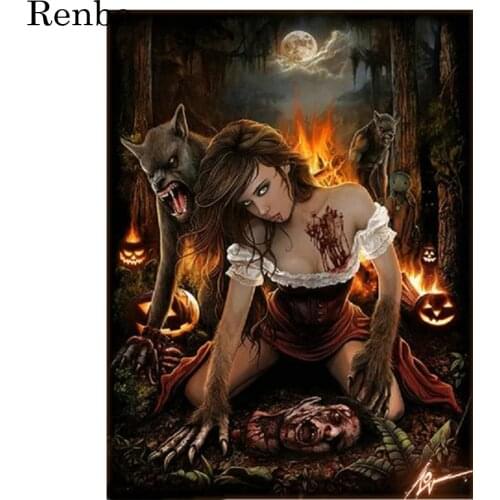 DIY 5D Diamond Painting Vampire woman and wolf Full Square Round Mosaic Kits Embroidery Rhinestone Pictures By Number Home Decor