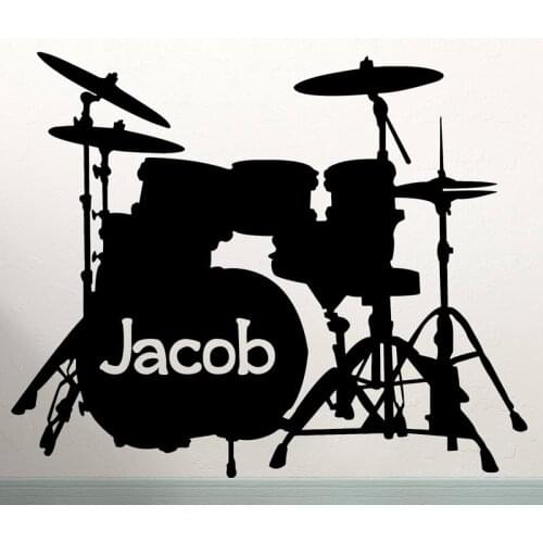 Drum Set Wall Decal Music Instrument Decal Personalized Name Boys Bedroom Decor, Band Music Mural DA38