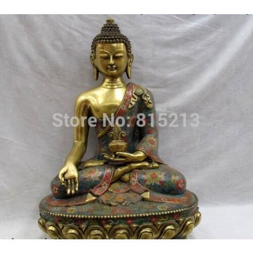 Bi001139 Tibet Buddhism Fane Bronze Copper cloisonne Sakyamuni Medicine Buddha Statue