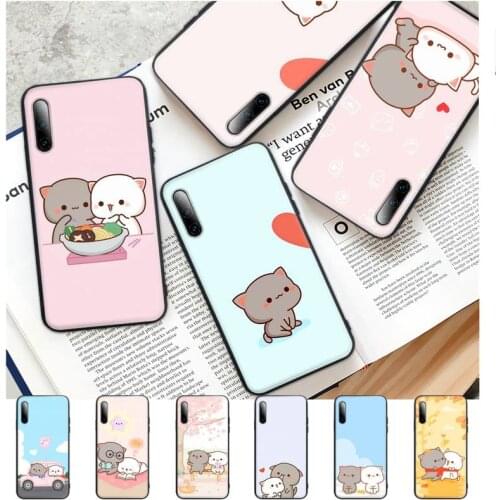 Peach Cat Cute Cartoon Couple Phone Case For Redmi Note 6 8 9 10 Pro 10 9s 8t 7 5A 5 4 4x Silicone Cover