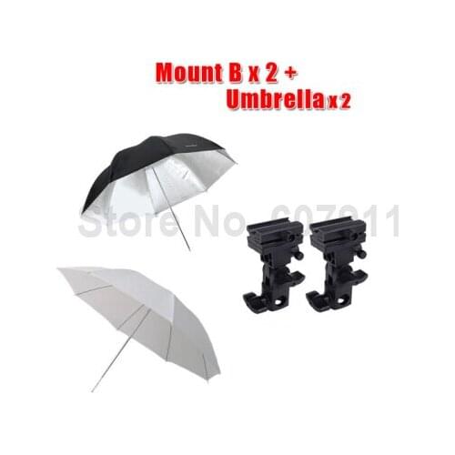 4 in 1 Flash Mount Bracket / Kit Light Stand Flash Bracket B Mount 33"Umbrella Black Reflective Umbrella+white studio Umbrella