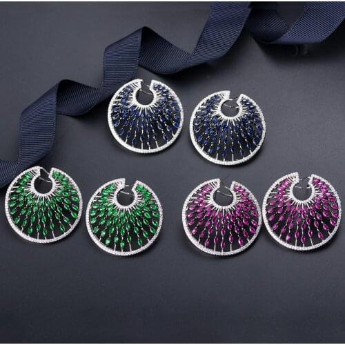 Designer fashion flower shape full micro pavé cubic zirconia ladies bridal dress wedding daily pendant earrings fashion jewelry