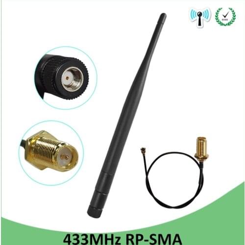 433Mhz Antenna lora 5dbi RP-SMA Connector Waterproof 10pcs 433 IOT Directional Antena Rubber +21cm SMA Male /u.FL Pigtail Cable