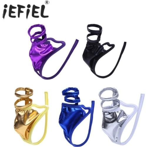 IEFiEL Mens Sexy Lingerie Patent Leather Gay Sissy Panties Crotchless C-string Bikini Briefs Underwear Underpants