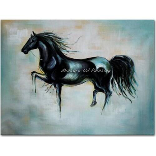 Hand Painted Wall Art Picture Oil Painting On Canvas High Quality Black Horse Oil Paintings Home Decoration For Living Room