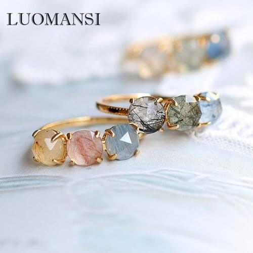Luomansi 6*6 MM Natural Pink Sapphire Crystal Gem Ring S925 Silver 14K Gold Jewelry Fresh Romantic Womens Party