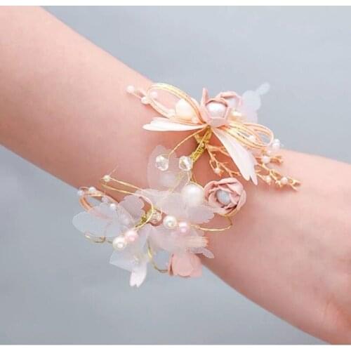 2Pc Simulation Butterfly Silk Yarn Wrist Flower Wedding Supplies Bridesmaid Hand Flower Accessories Children Show Wrist Jewelry
