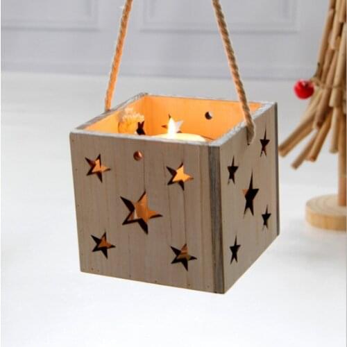 Creative Wooden Hanging Candlestick Hanging Wall Hollow Light Candle Holder Dream Starry Sky Birthday Decorations Crafts