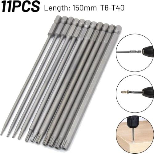 11pcs 150mm Long Magnetic Torx Screwdriver Bits Electric Screwdriver Head T6-T40