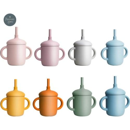 2021 New Baby Drinkware Straw Cup BPA Free Silicone Baby Feeding Cups Children Straw Cup Non-slip With Handle Drinker Tableware