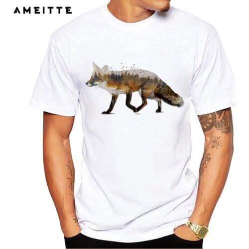 New Arrival Fashion fox Design T-Shirt Summer Mens Forest Printed T Shirt Fashion Hipster Cool Male Short Sleeve Tops Tee