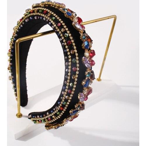 Baroque Style Rhinestones Crystal Hair Hoop for Women Luxury Wide Sponge Padded Hair Holder Headband Headwear Hair Accessories