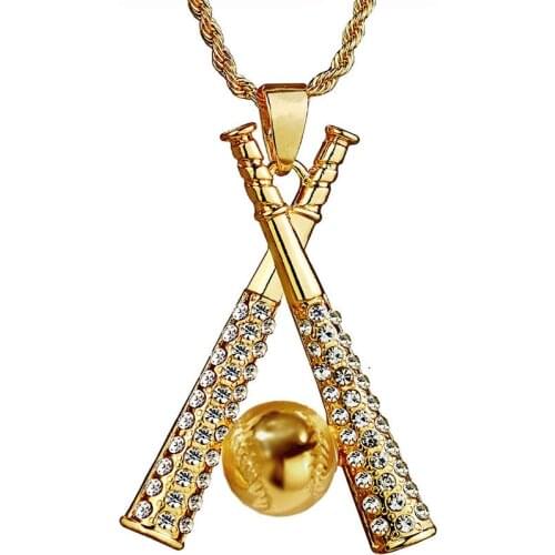 Creative Personality Hip-Hop Baseball Casual Sports Full Zircon Gold-Plated Necklace Mens Fashion Jewelry