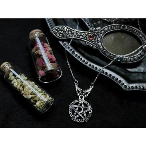 Gothic Palmistry Hands & Pentagram Necklace,Pentagram and Hands Witch Necklace