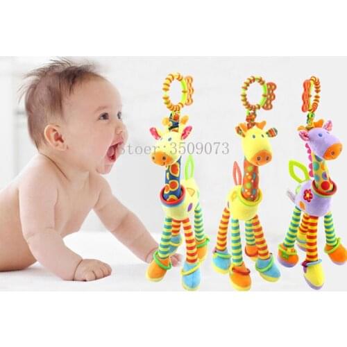 Baby Cotton Giraffe Shape Rattle Hand Bell Toy Mobile Stroller Plush Doll Infant Toddler Toy Baby Early Educational Rattles Doll