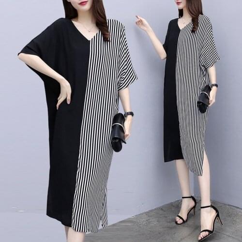 Casual Dresses For Women 2019 Summer Robe Vintage Femme V Neck Loose Dress Midi Long WomenS Asymmetric Dresses Plus Size DD2121