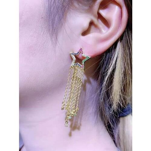 Multi-color plated Cz Cubic Zirconia chain Stud Earring