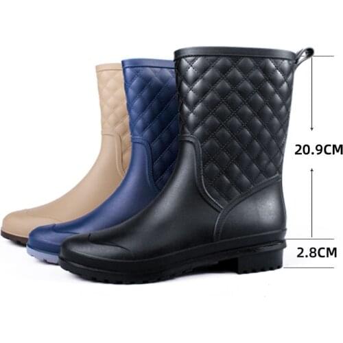 Rubber shoes new Plaid leisure Womens boots womens fashion rain shoes water shoes womens middle tube adult rain boots 36-42