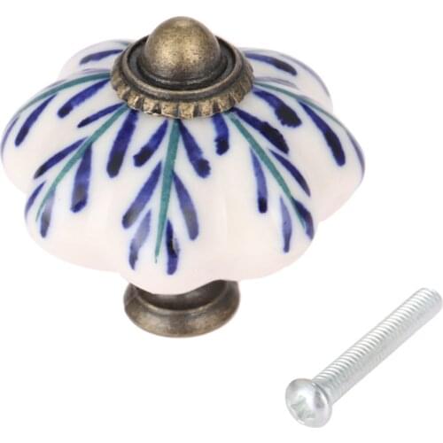 Hand Painted Blue and white porcelain pumpkin knob bronze drawer cabinet dresser handles knobs pulls antique brass ceramic knobs