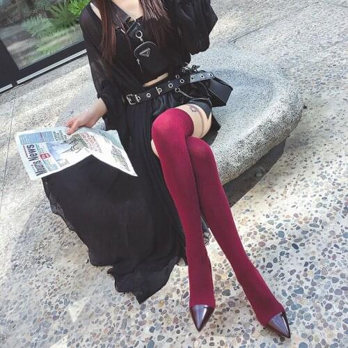 Boots 3 Colors Womens Over The Knee Sock Boots 2020 Autum Thick Heel Knitting Sock Boots Pointed Toe Elasitc Slim Botas Mujer