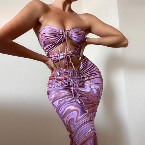 Sexy sling halter backless dress skinny hollow-out sleeveless printed womens dress Street shooting sexy hot girl suit