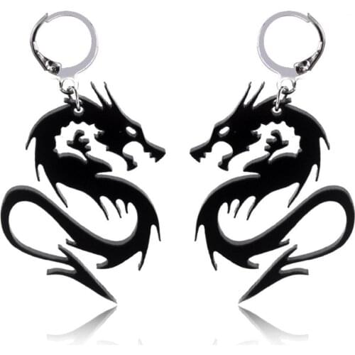 TIMEONLY Chinese Style Smooth Arcylic Dragon Dangle Earring White Black Gold Color Elegant Earrings for Women Ladies Jewelry