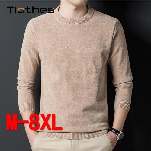 Autumn Winter Solid Color Knitted Sweaters Men Clothes 6XL 7XL 8XL Pullover Loose Chenille Sweater Brand Mens Casual Knit Tops