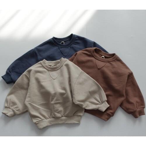 New Spring Children Sweatshirts Pure Color Bat Sleeve Korean Style Unisex Kids Casual Pullovers Tops